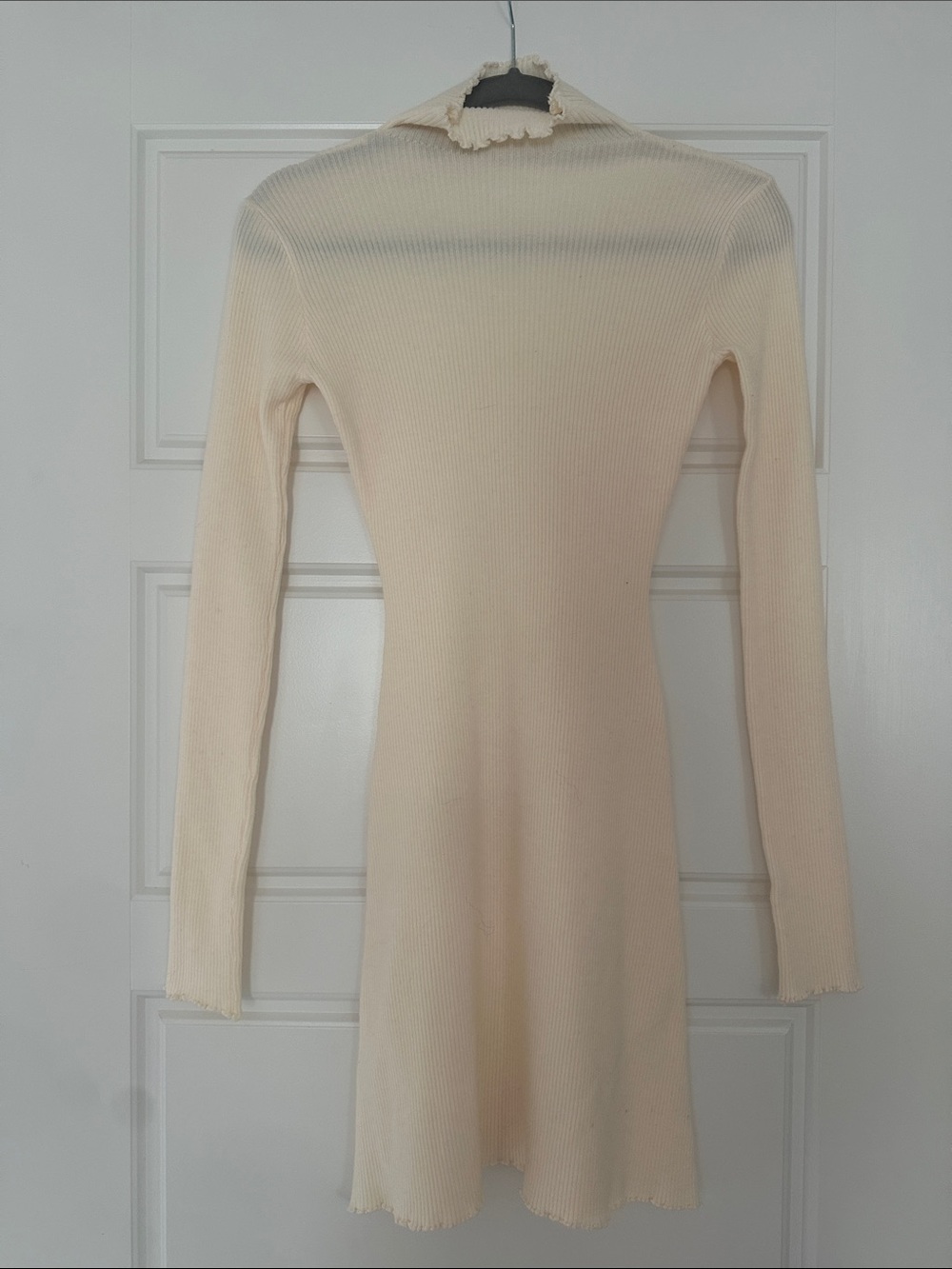 Princess Polly Cream Ribbed Long-Sleeve Mini Dress